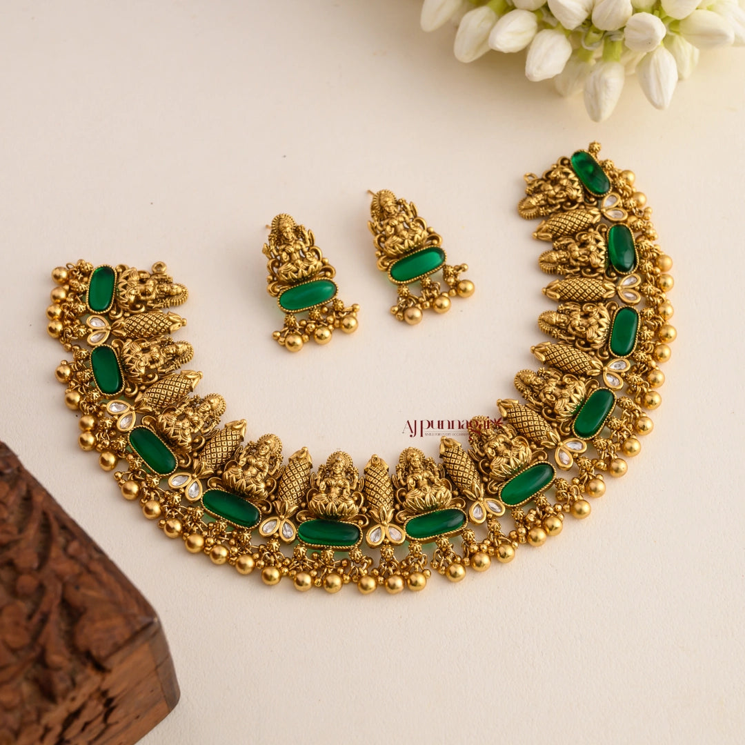 Lakshmi Motifs Bridal Necklace - Green