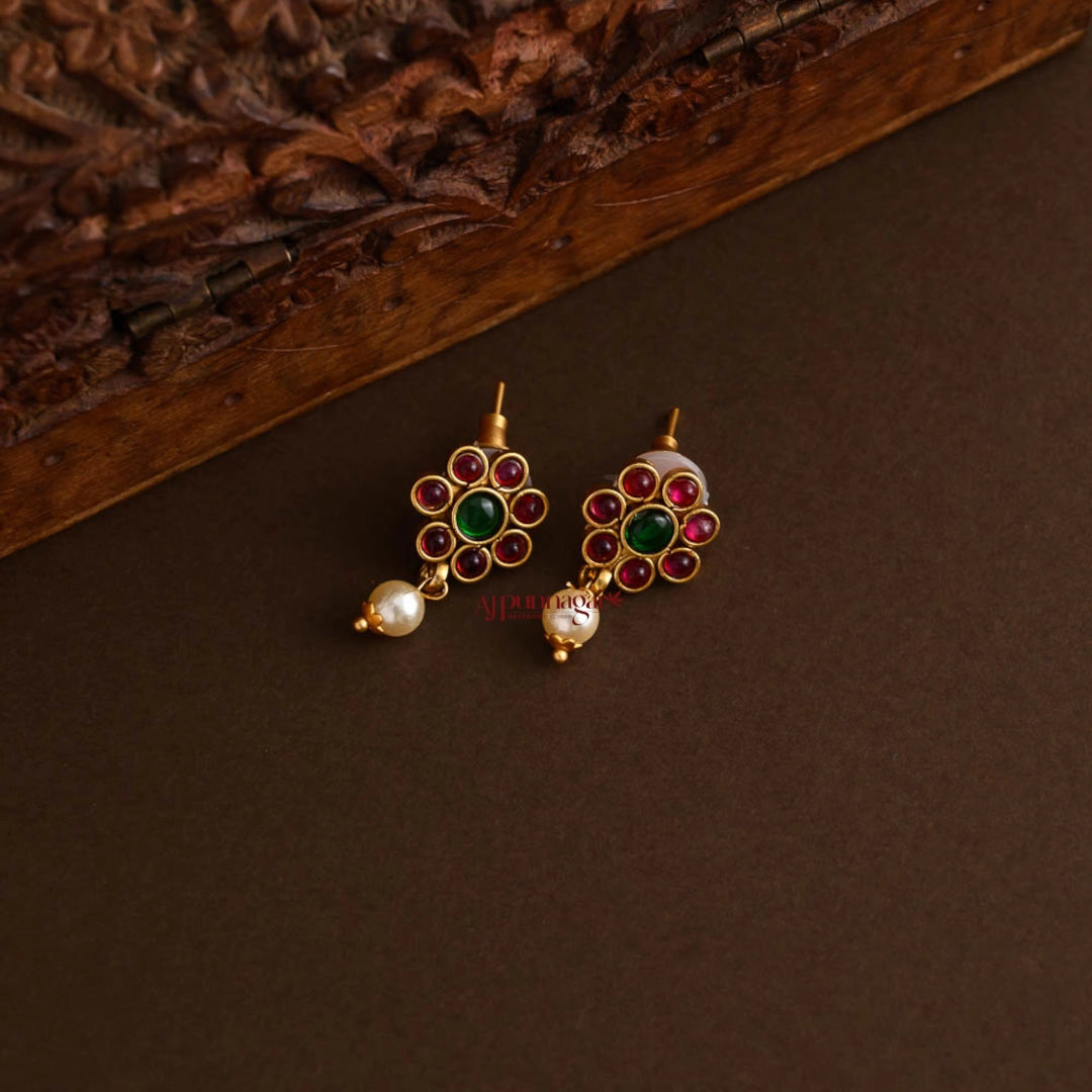 Traditional Kemp Stone Attigai - Ruby & Green