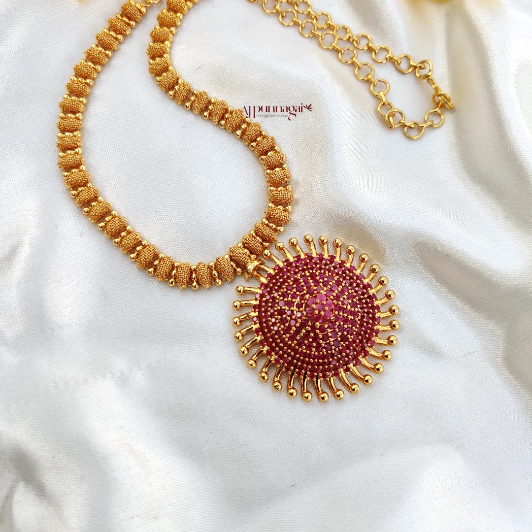 Royal and Elegant look AD stone Pendant Necklace - Ruby