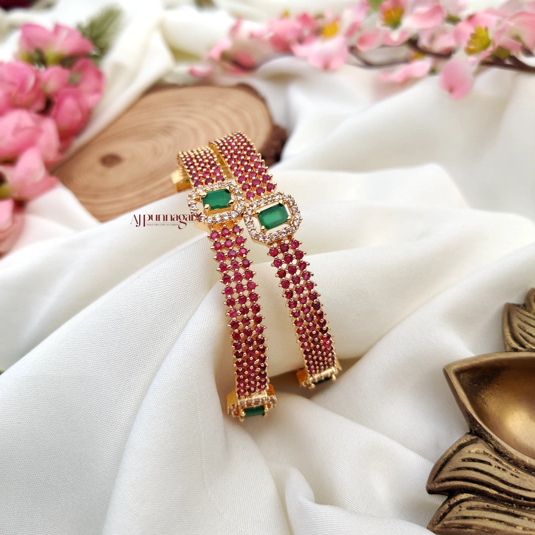 Pink n Green stone Bangle