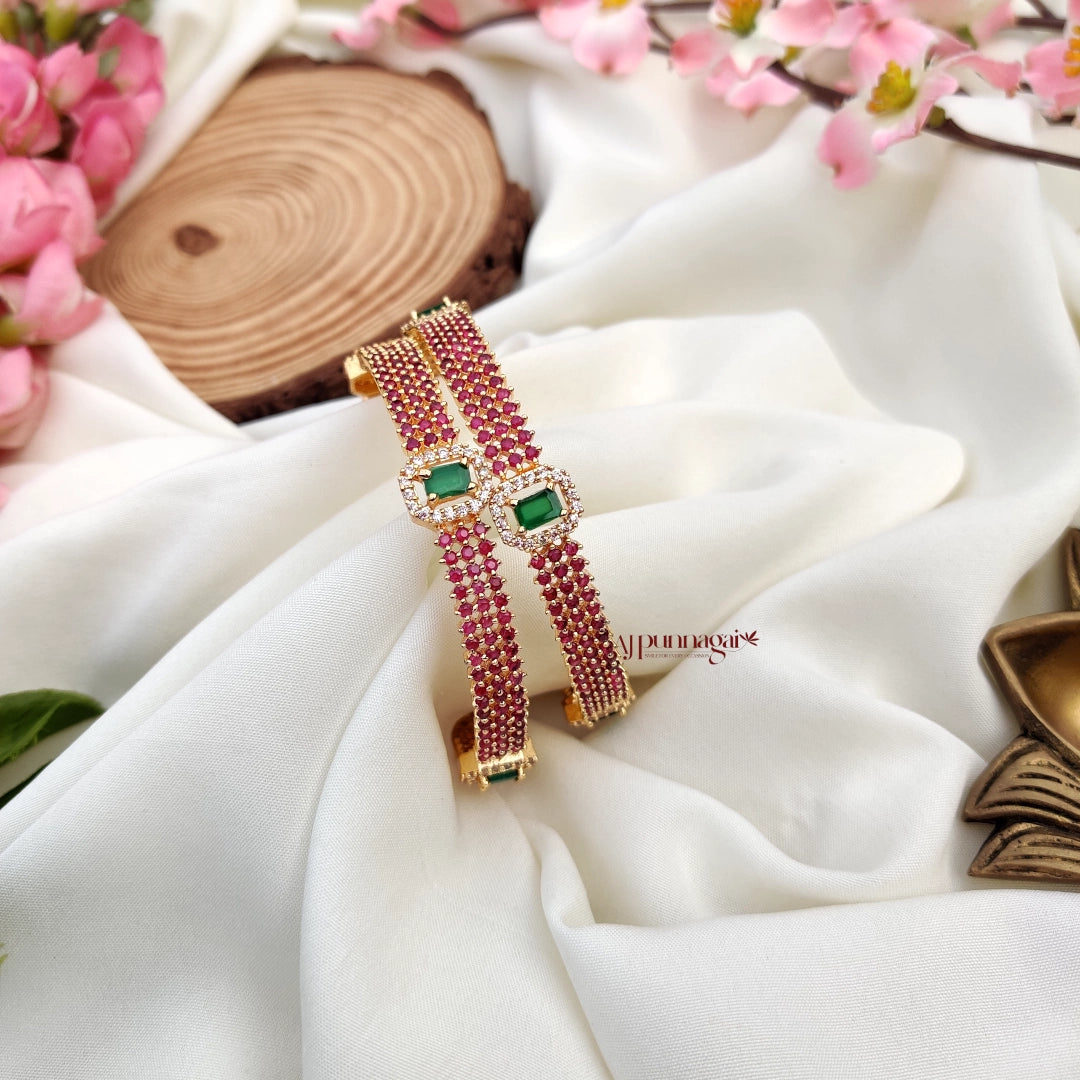 Pink n Green stone Bangle