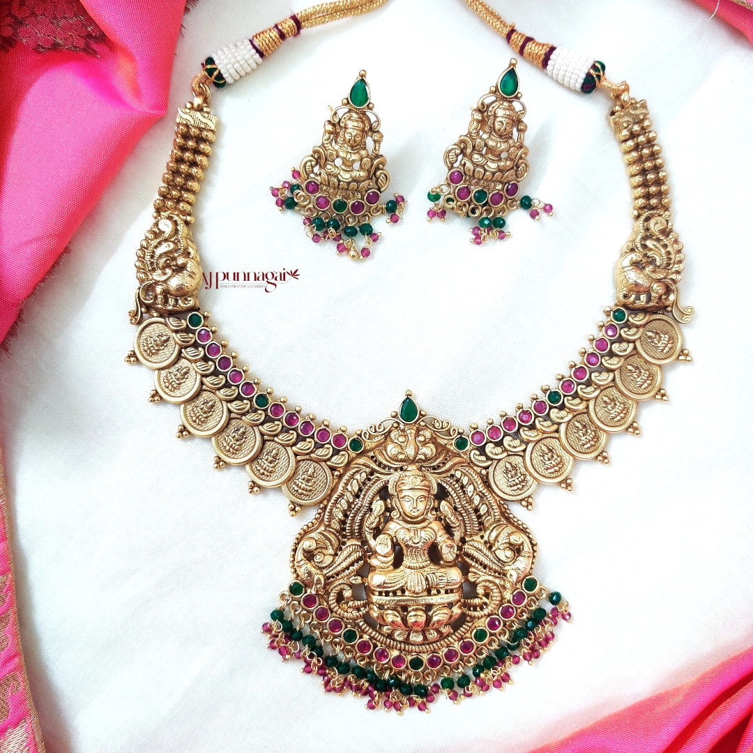 Lakshmi Coin necklace Ruby n Green