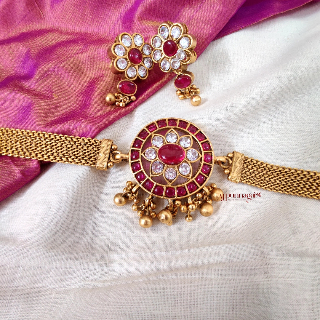 Classy High Neck Kemp Choker - Pink