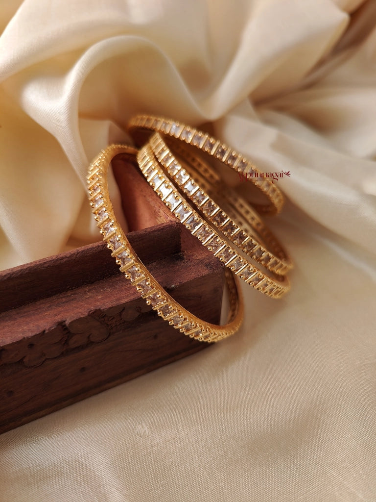 White Square Bangles - Set of 4