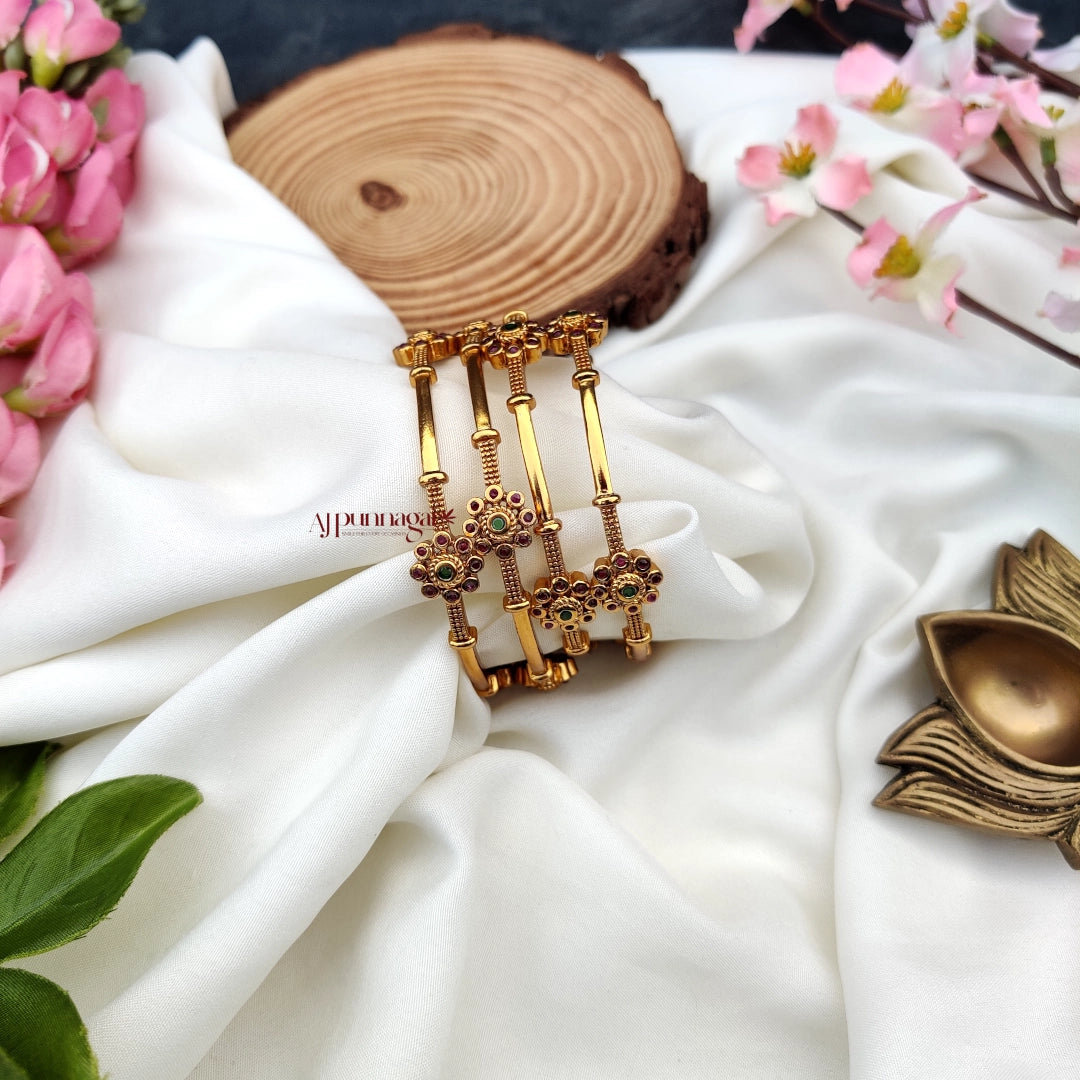 Premium matt flower kemp stone bangles