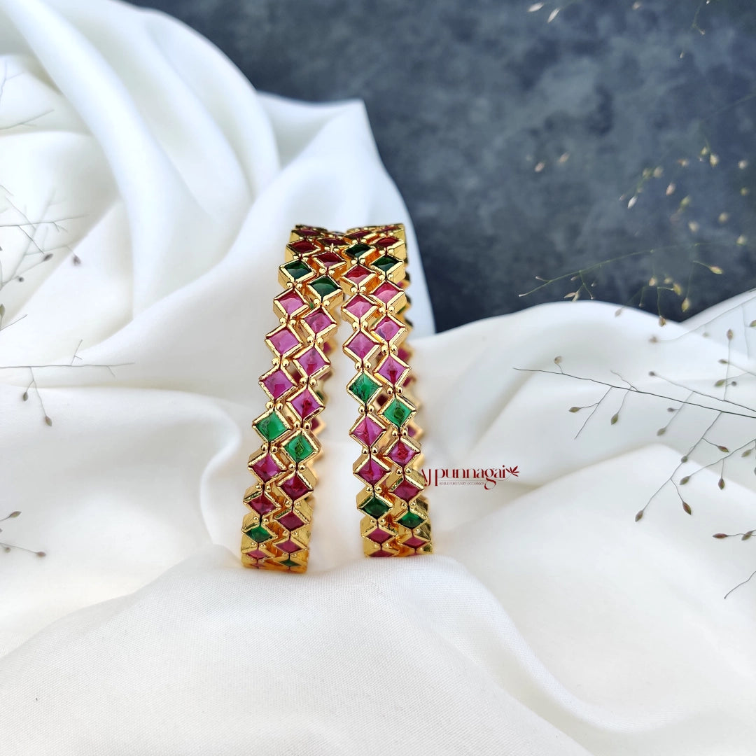 Square Stone Ruby & Green Bangles