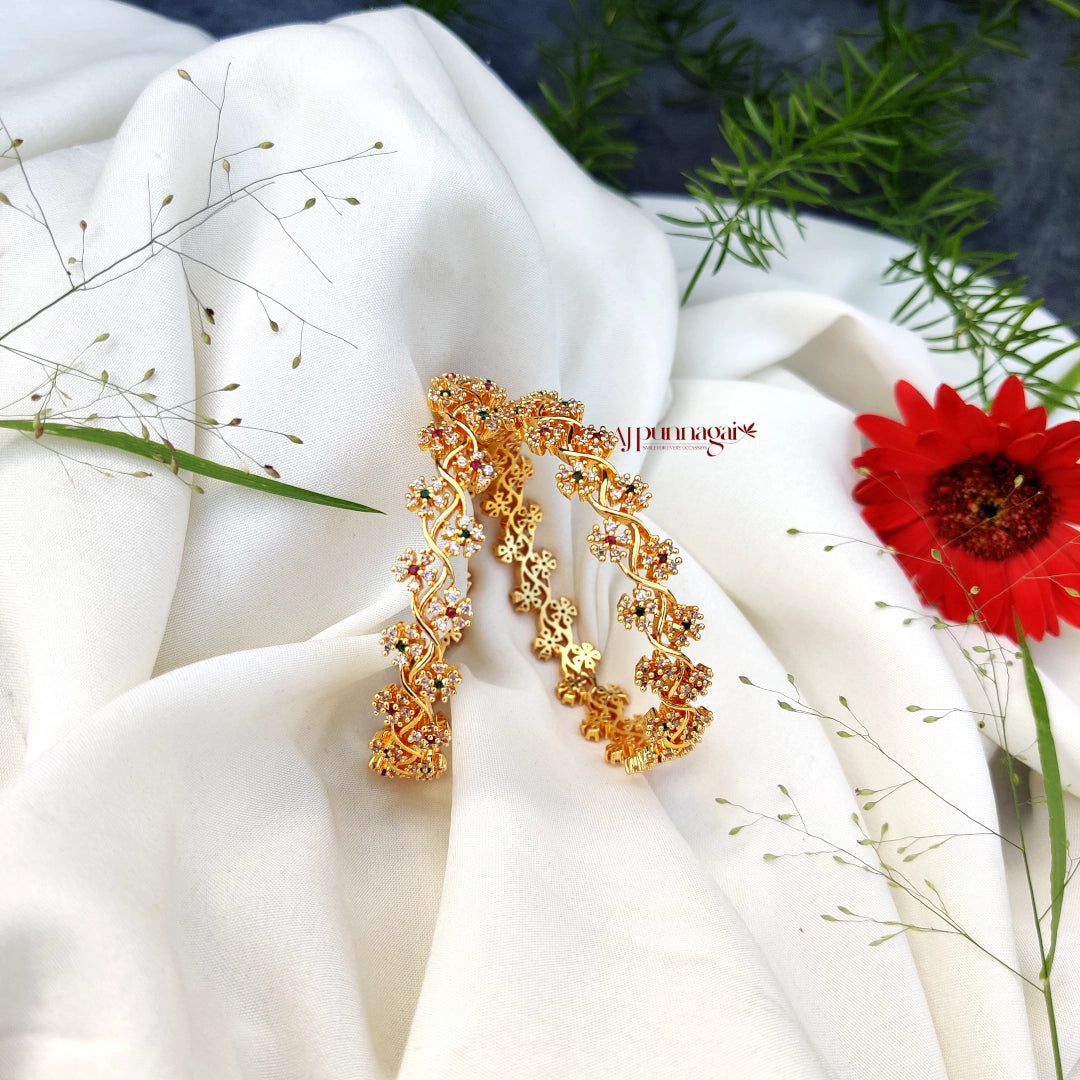 Dazzling AD Floral Bangle - multi
