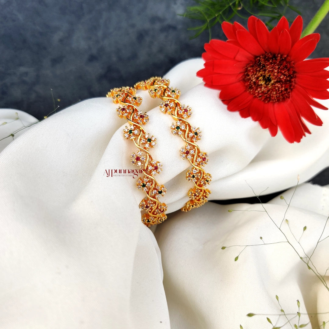 Dazzling AD Floral Bangle - multi