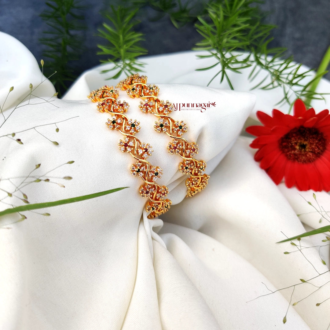 Dazzling AD Floral Bangle - multi