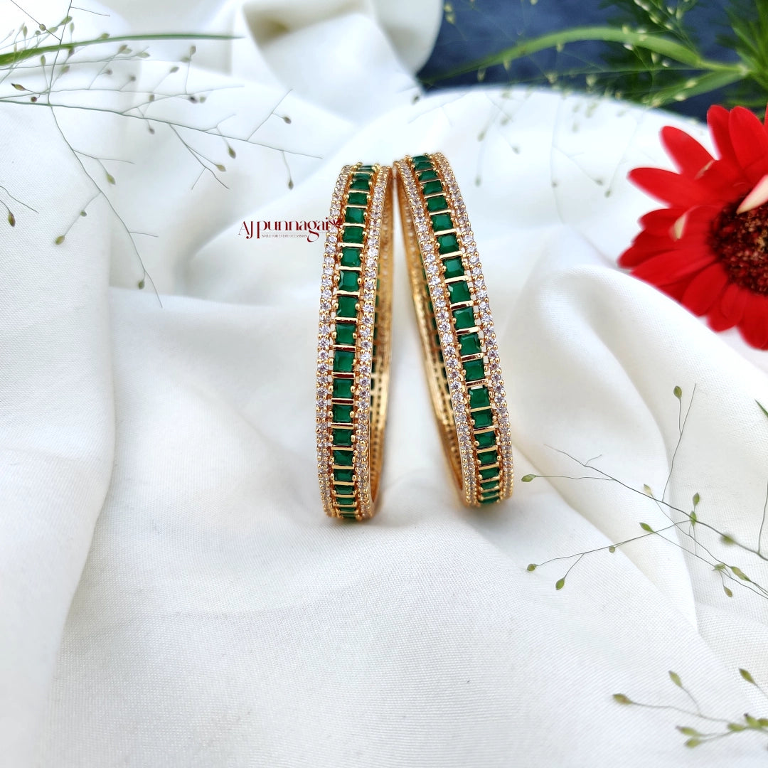 Sparkling Emerald Green and White AD Stone Bangle