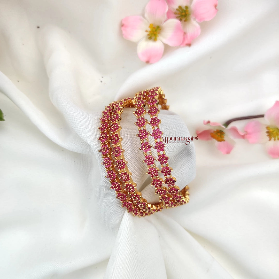 Sparkling Pink AD stone Bangle - Set of 4