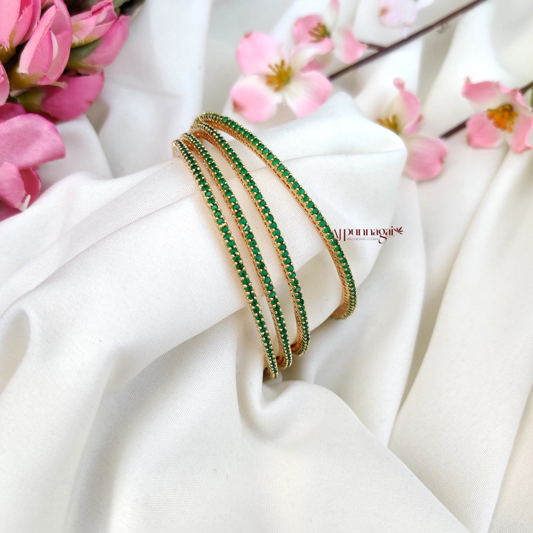 Lovely Green AD stone thin Bangle - set of 4