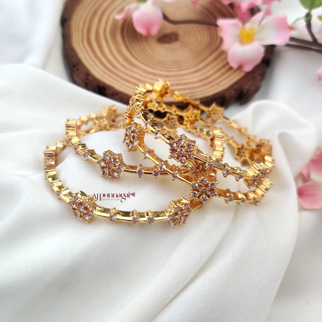Sparkling floral Design AD stone Bangle - set of 4