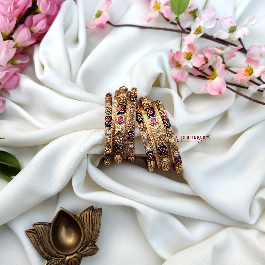 Elegant Antique Finish Enamel bangle (set of 6)