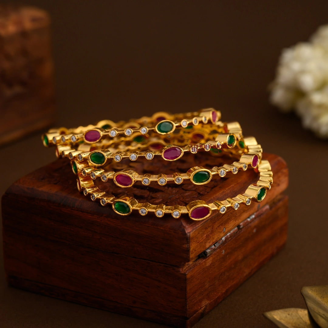 Elegant Multi Stone Bangle - Set of 4