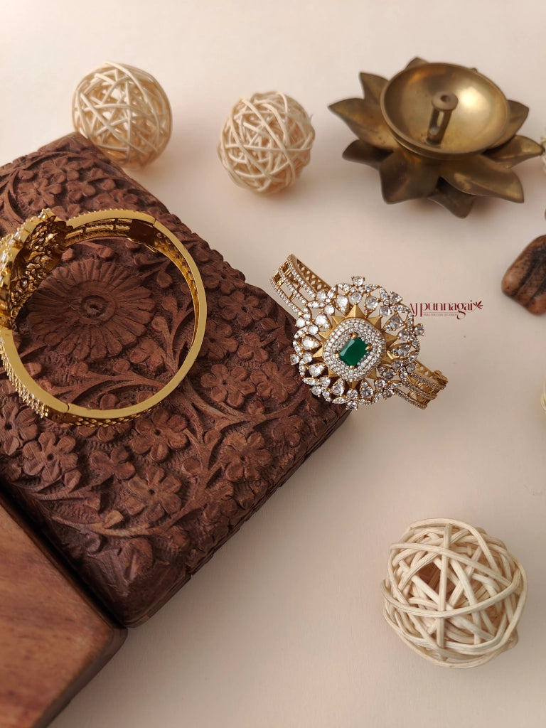 Sparkling AD stone Openable Bracelet - Green