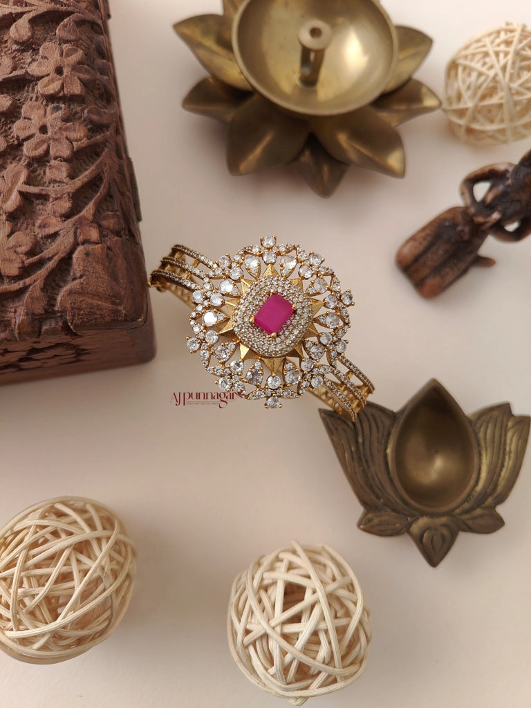 Sparkling AD stone Openable Bracelet - Ruby