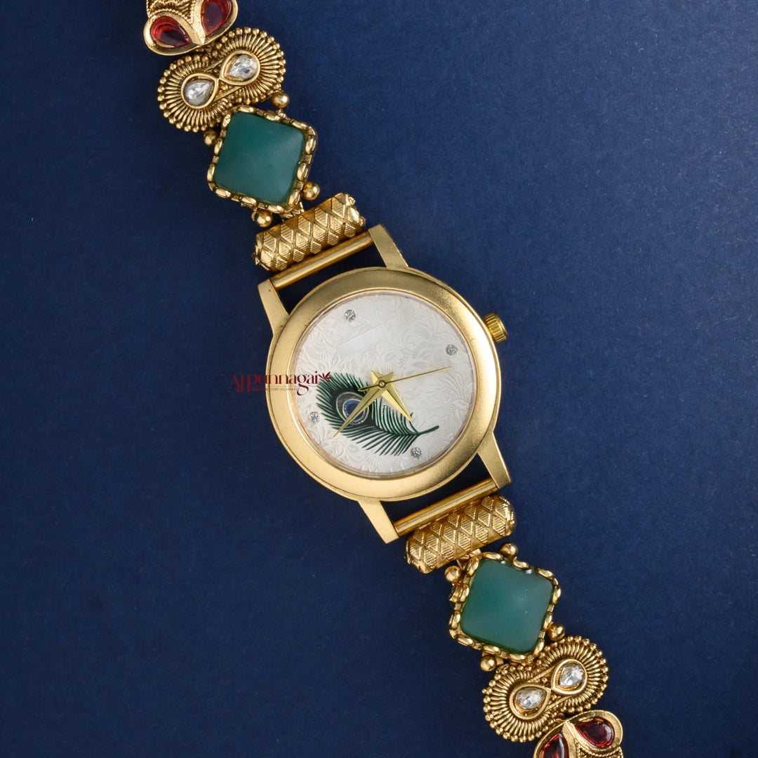 Peacock Feather Print Bridal Watch