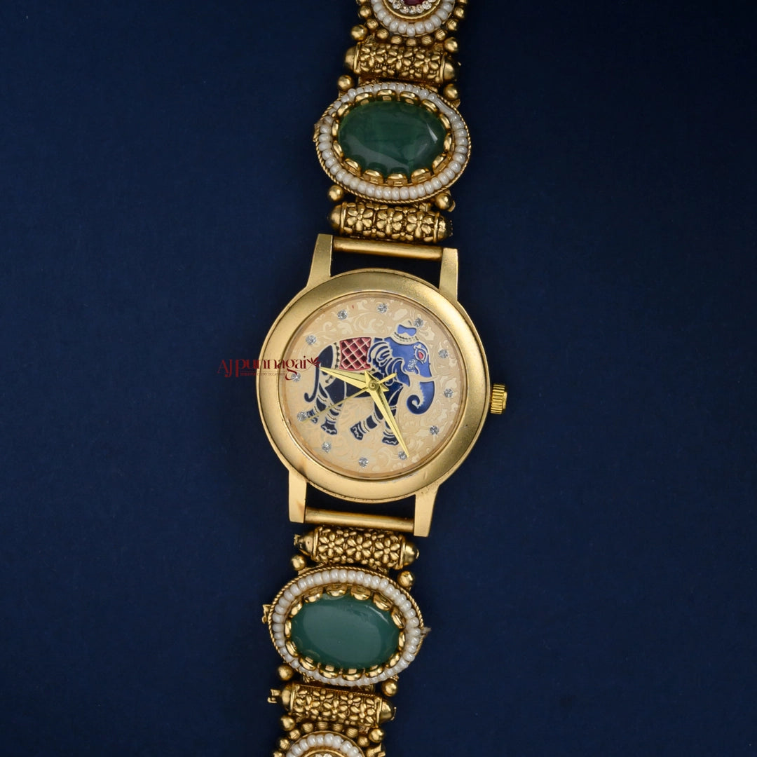 Gold Look Alike Elephant Watch - Cream