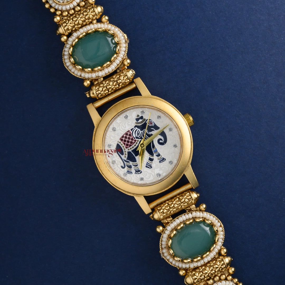 Gold Look Alike Elephant Watch - White