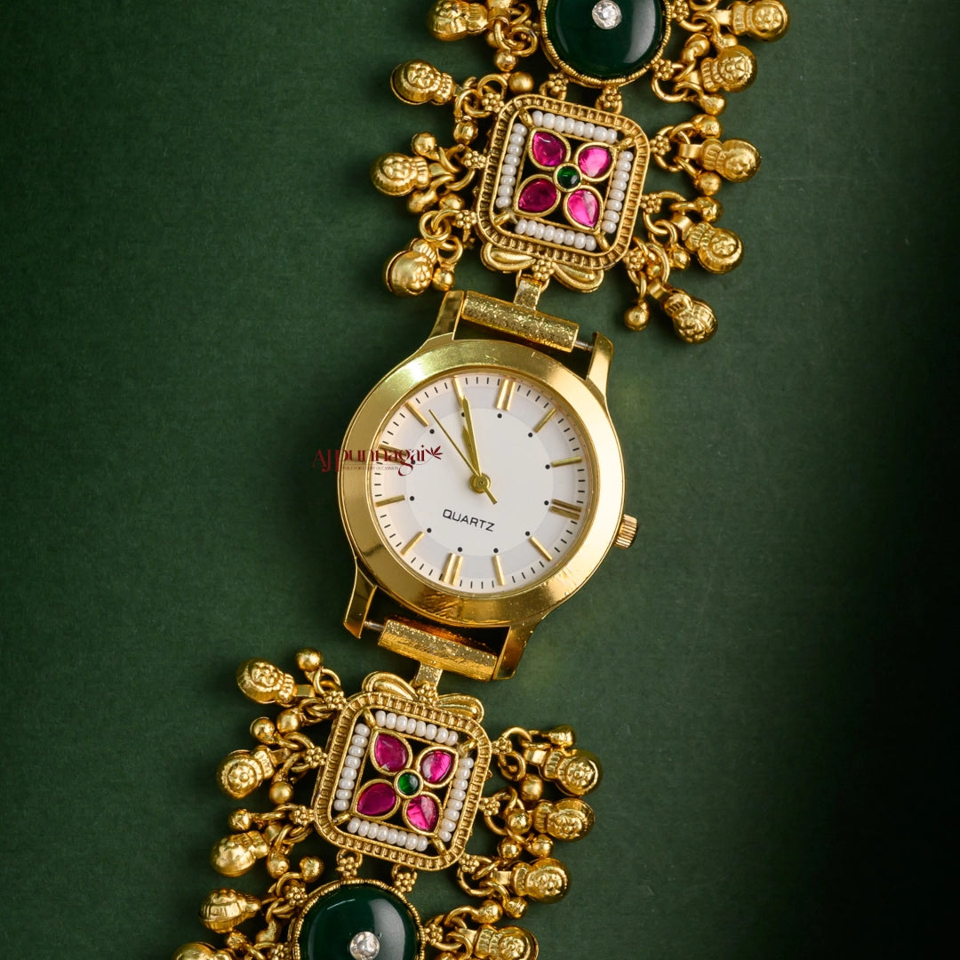 Classy Floral Heritage Kundan Jadau Watch