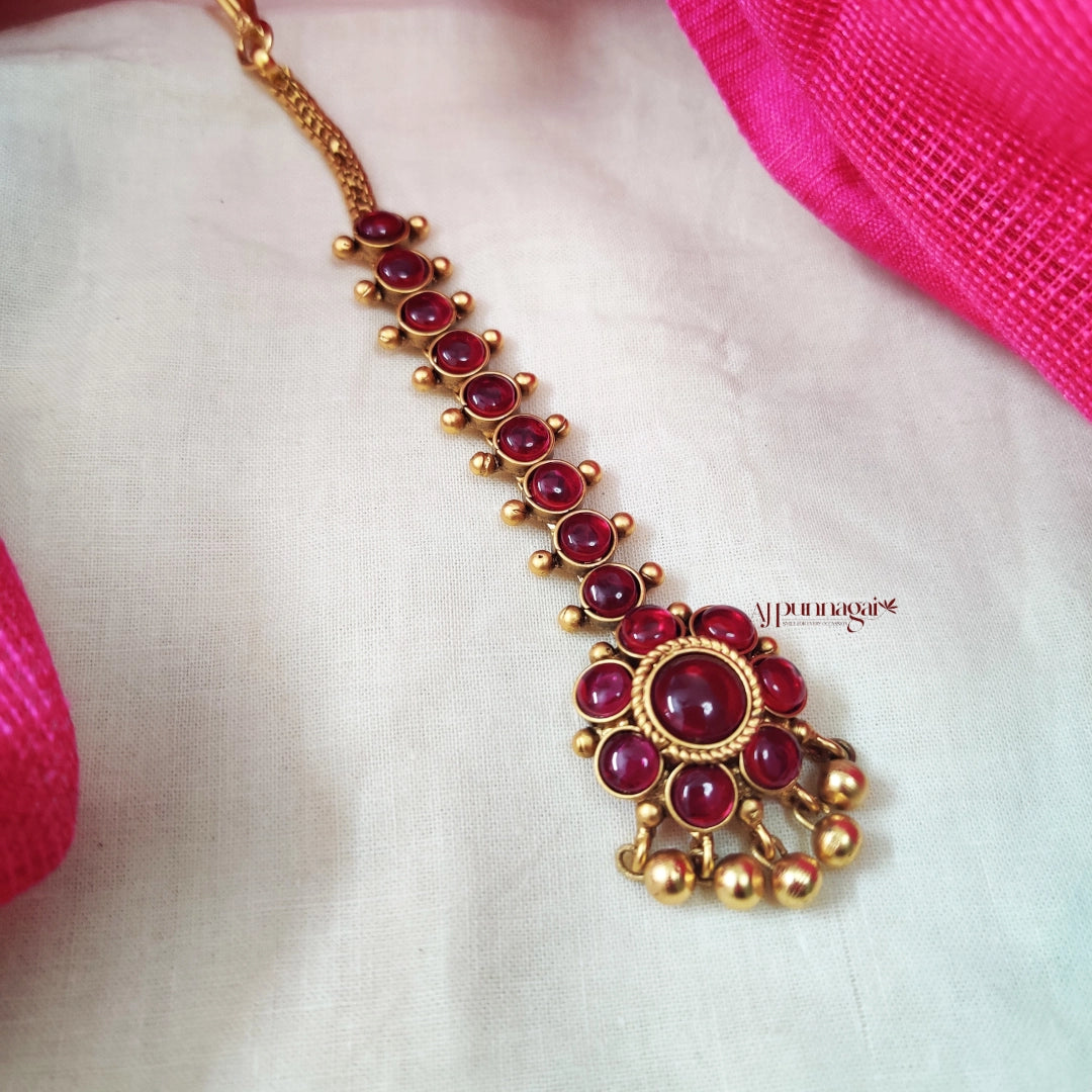 Classy Kemp stone Maang Tikka - Ruby