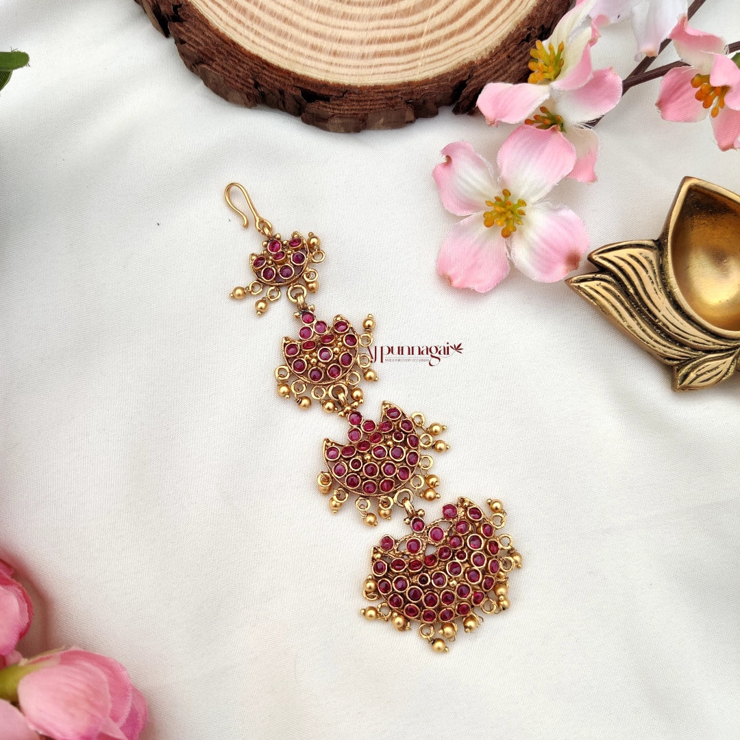 Traditional half moon shaped Maang Tikka- Ruby