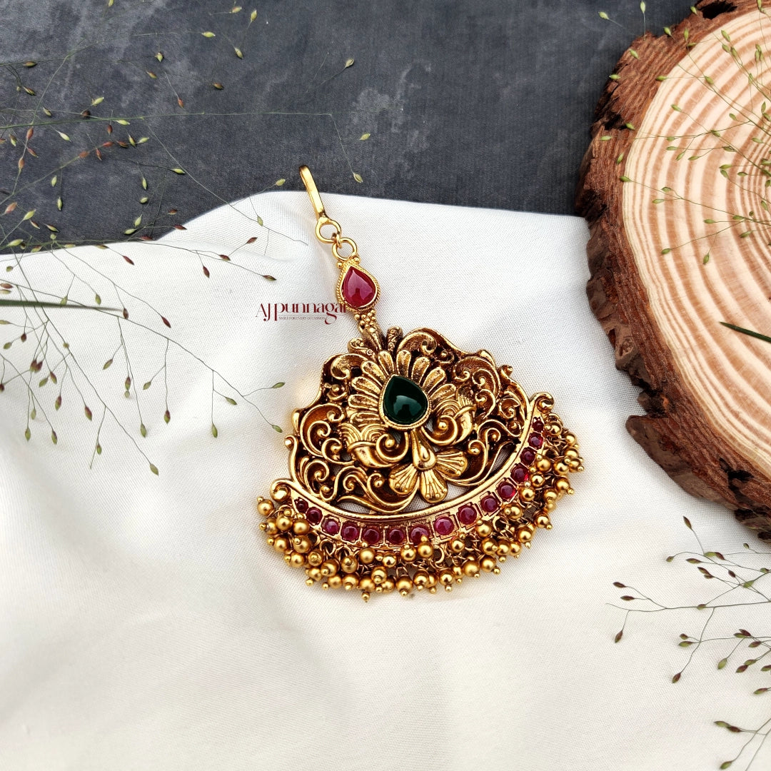 Golden Beads Floral Maang Tikka - Multi
