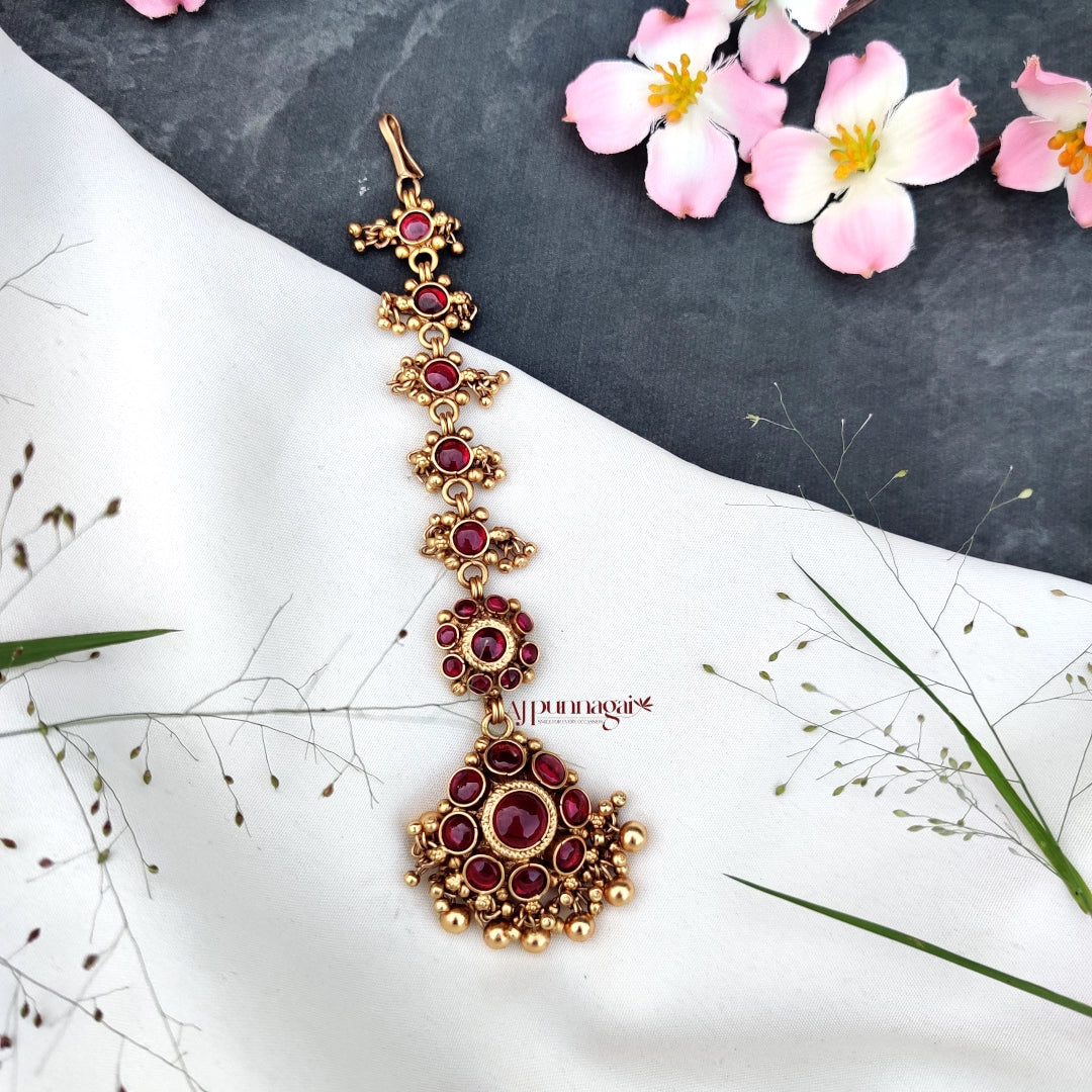 Beautiful Non Idol Chutti with gold Hangings - Ruby