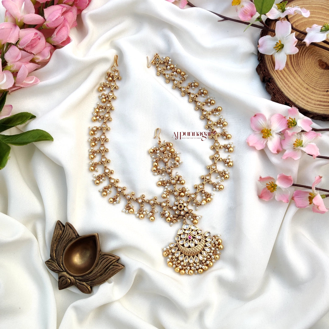 Gorgeous gold look Alike Bridal Headset with Pearl & gold beads