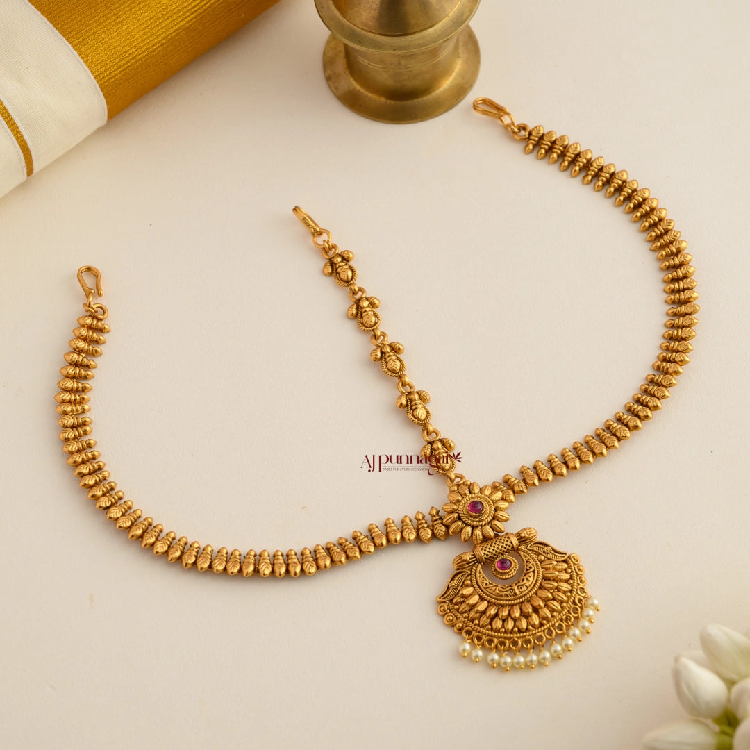 Leafy Shaped Antique Bridal Headset - Pearl