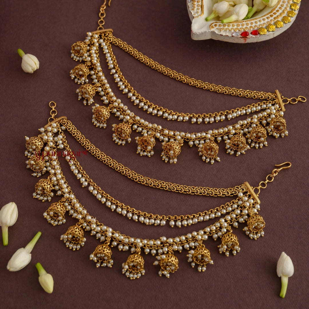 Three Layer Pearl Mattal with Jhumka Hangings