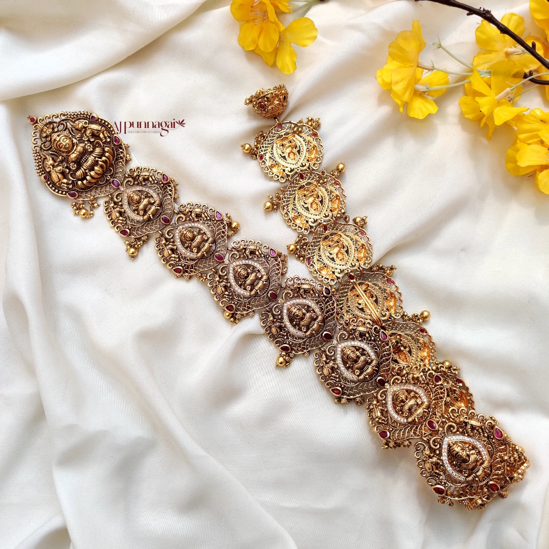 Magnificent traditional fine Crafted Lakshmi Motifs Grand Bridal long Jadaibillai