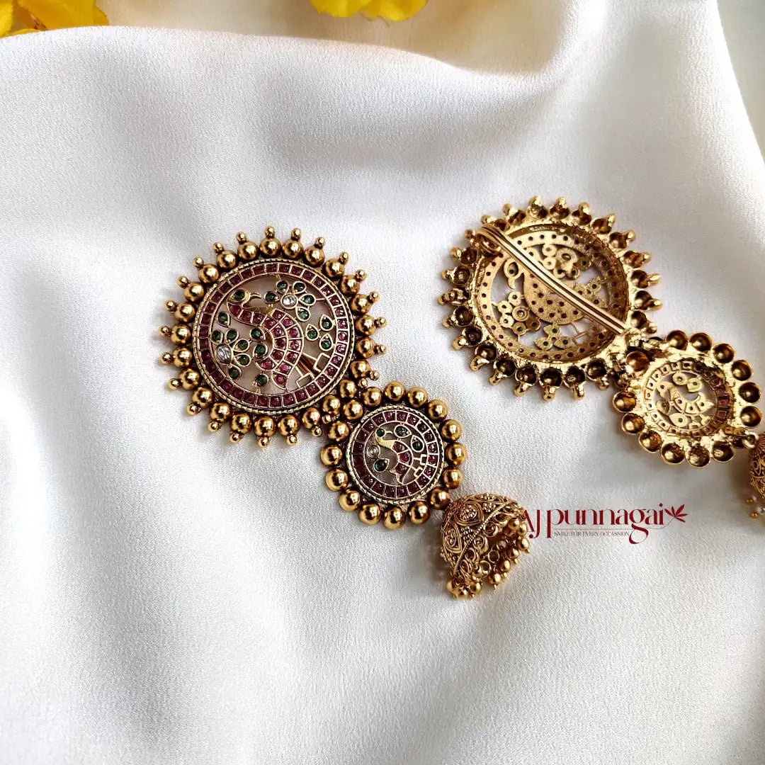Trendy Peacock Motif Jadai Billai - Gold Hangings