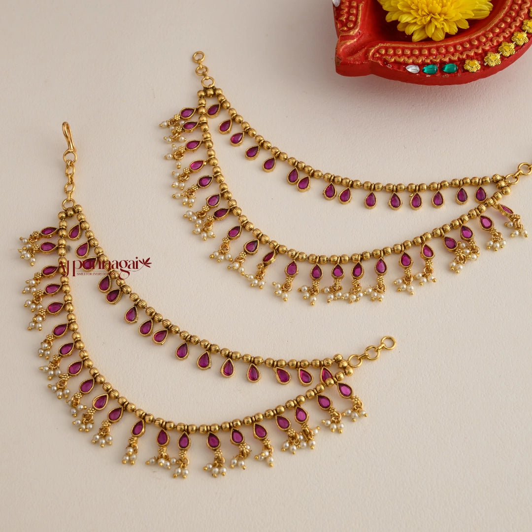 Drop Shaped 2 Layered Mattal - Ruby - Pearl