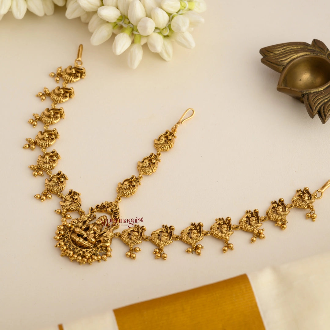 Lakshmi With Peacock Bridal Head Set - Gold