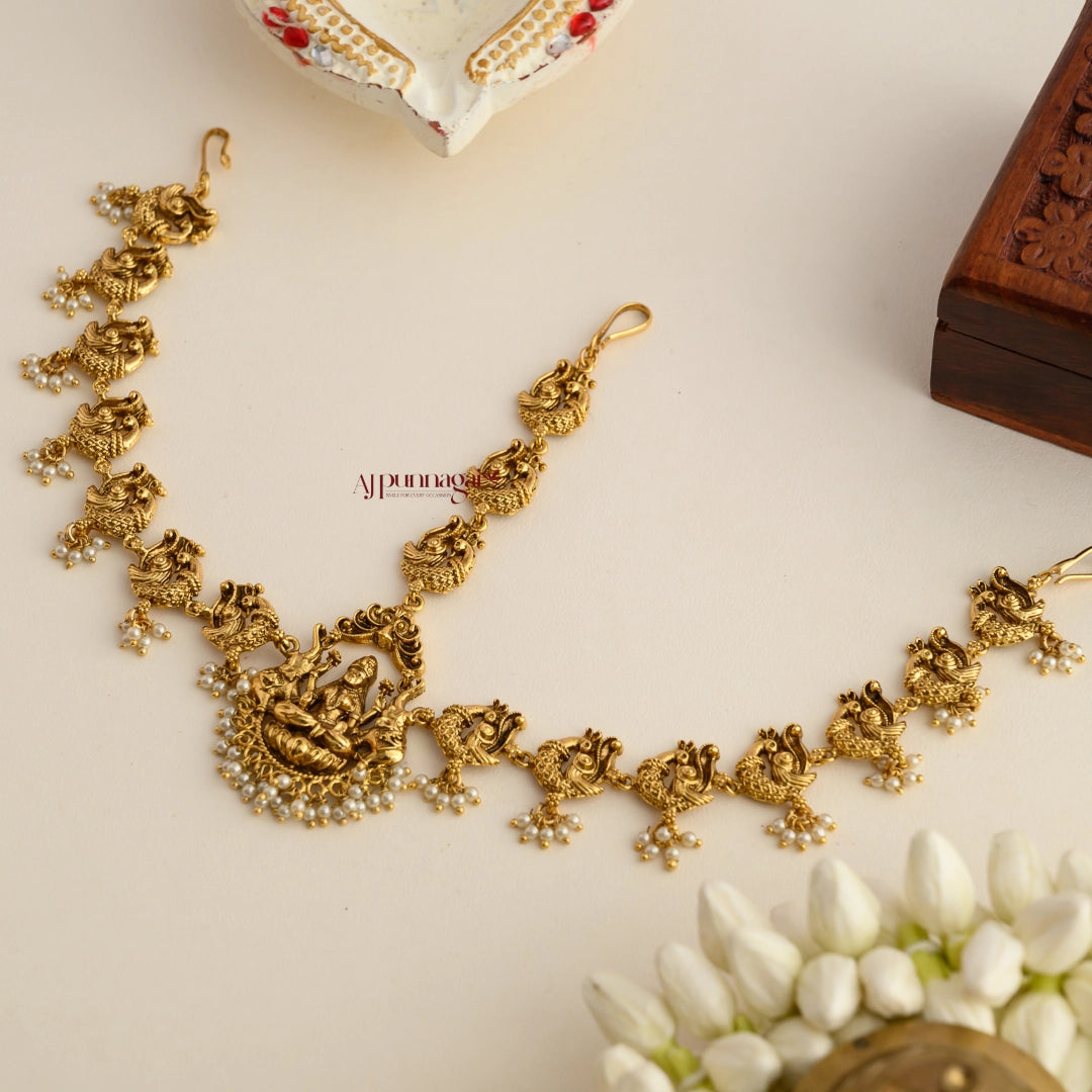 Lakshmi With Peacock Bridal Head Set - Pearl