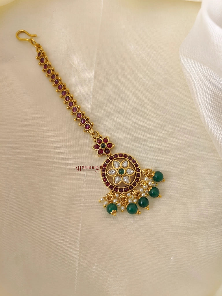 Kemp Stone Floral Chutti - Green Beads