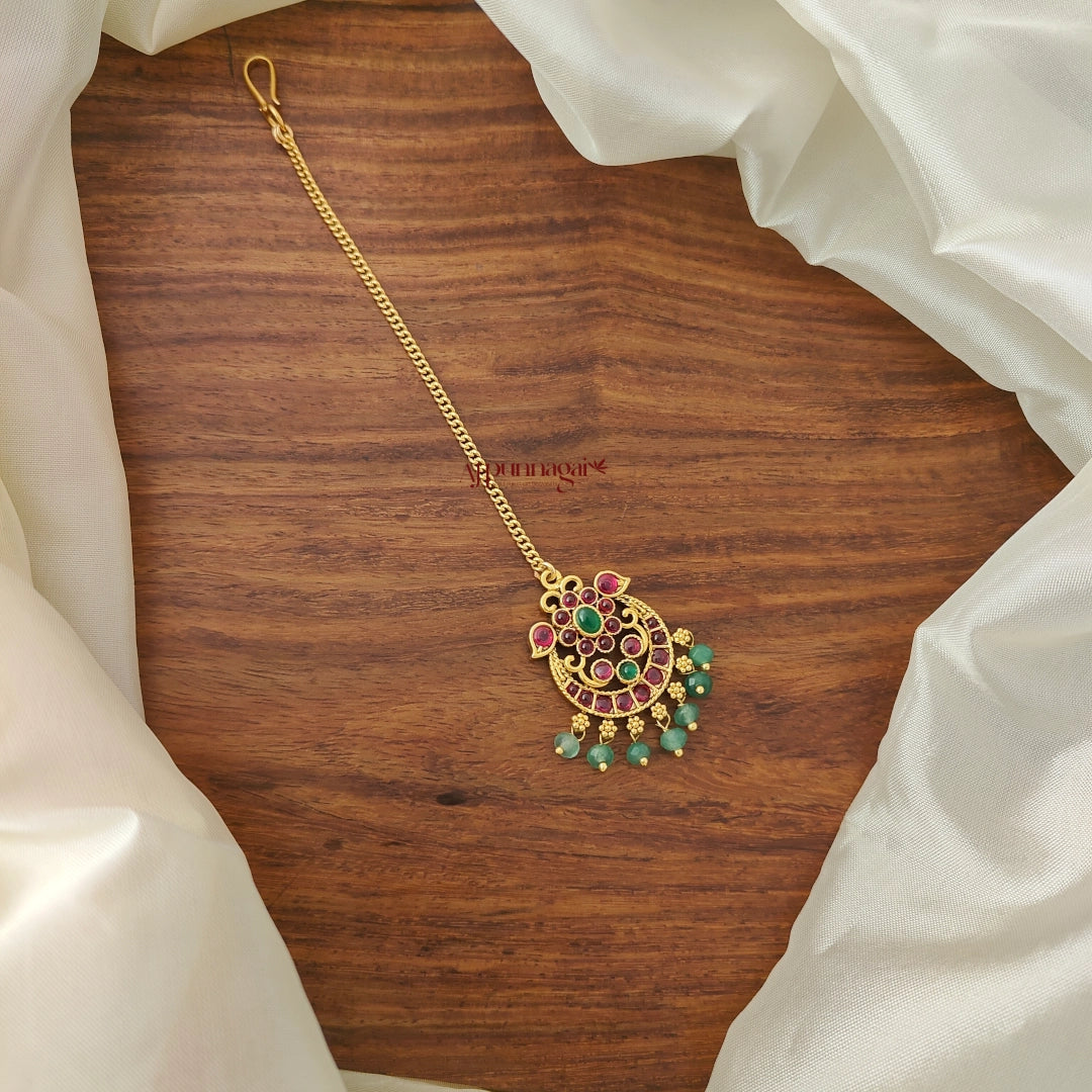 Floral Kemp Stone Chutti - Green Beads