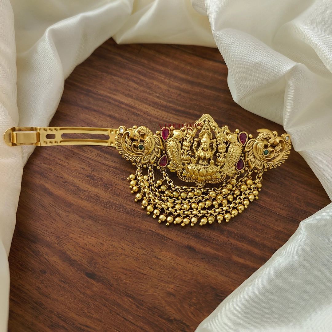 Peacock with Lakshmi Hair Clip - Gold