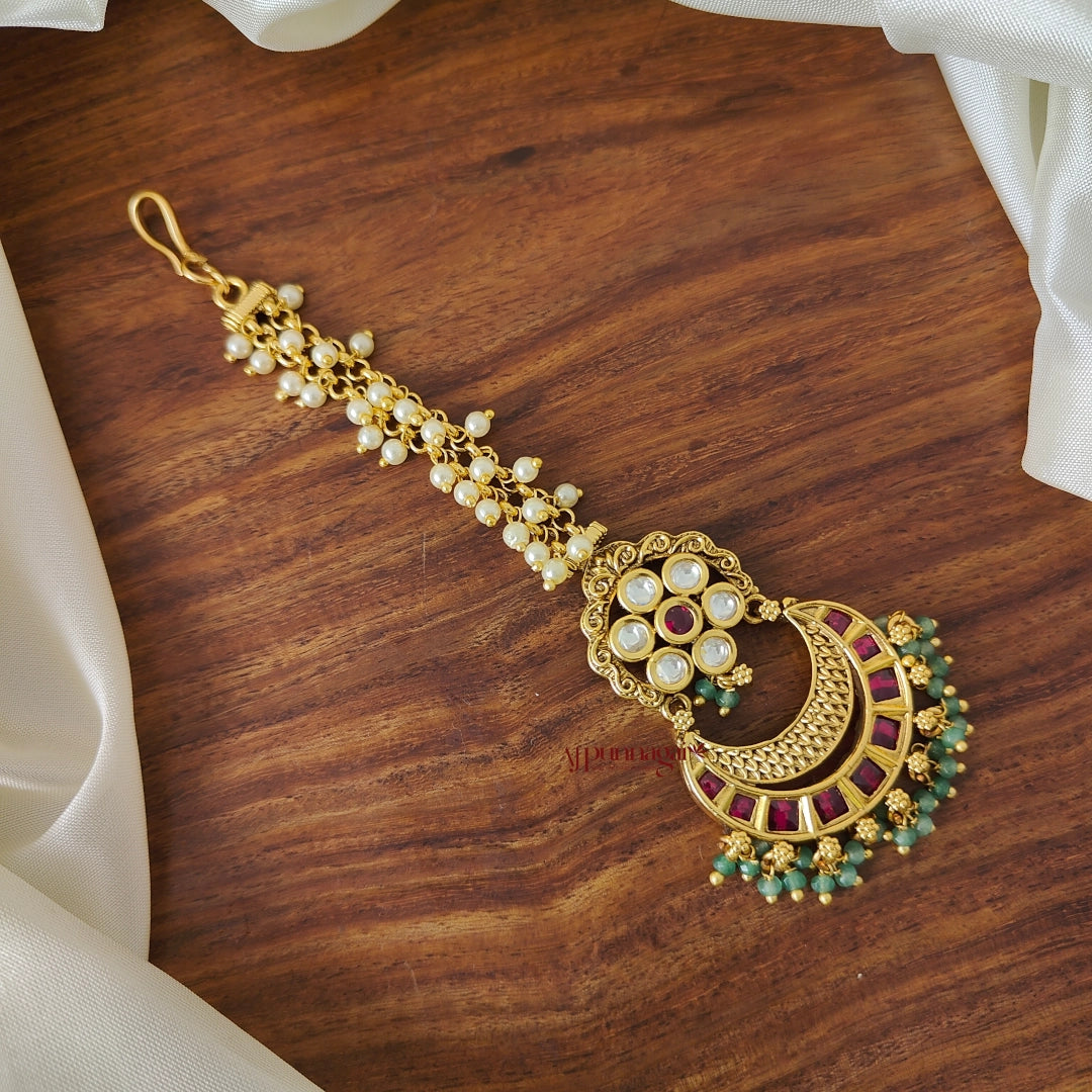Floral Pearl Bridal Chutti - Green Beads