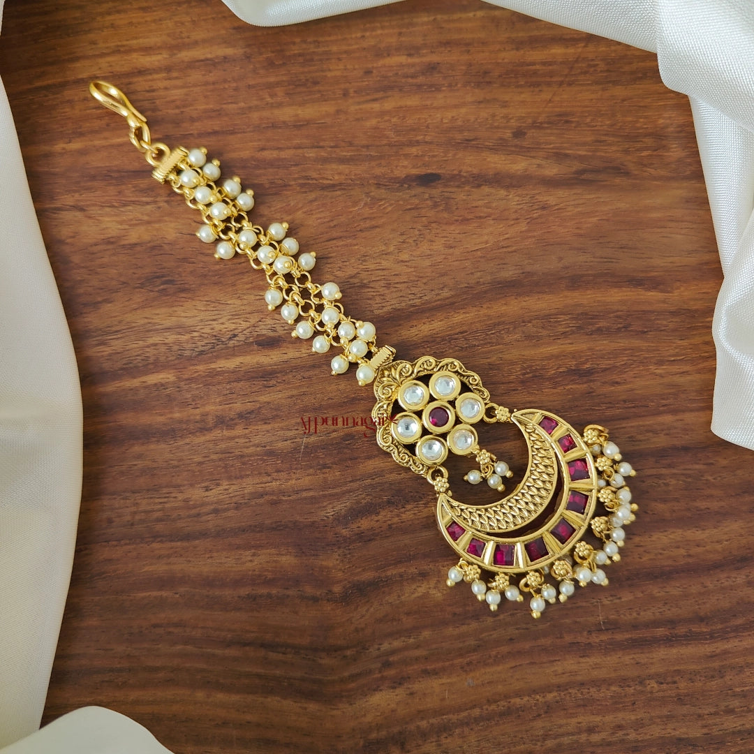 Floral Pearl Bridal Chutti - Ruby