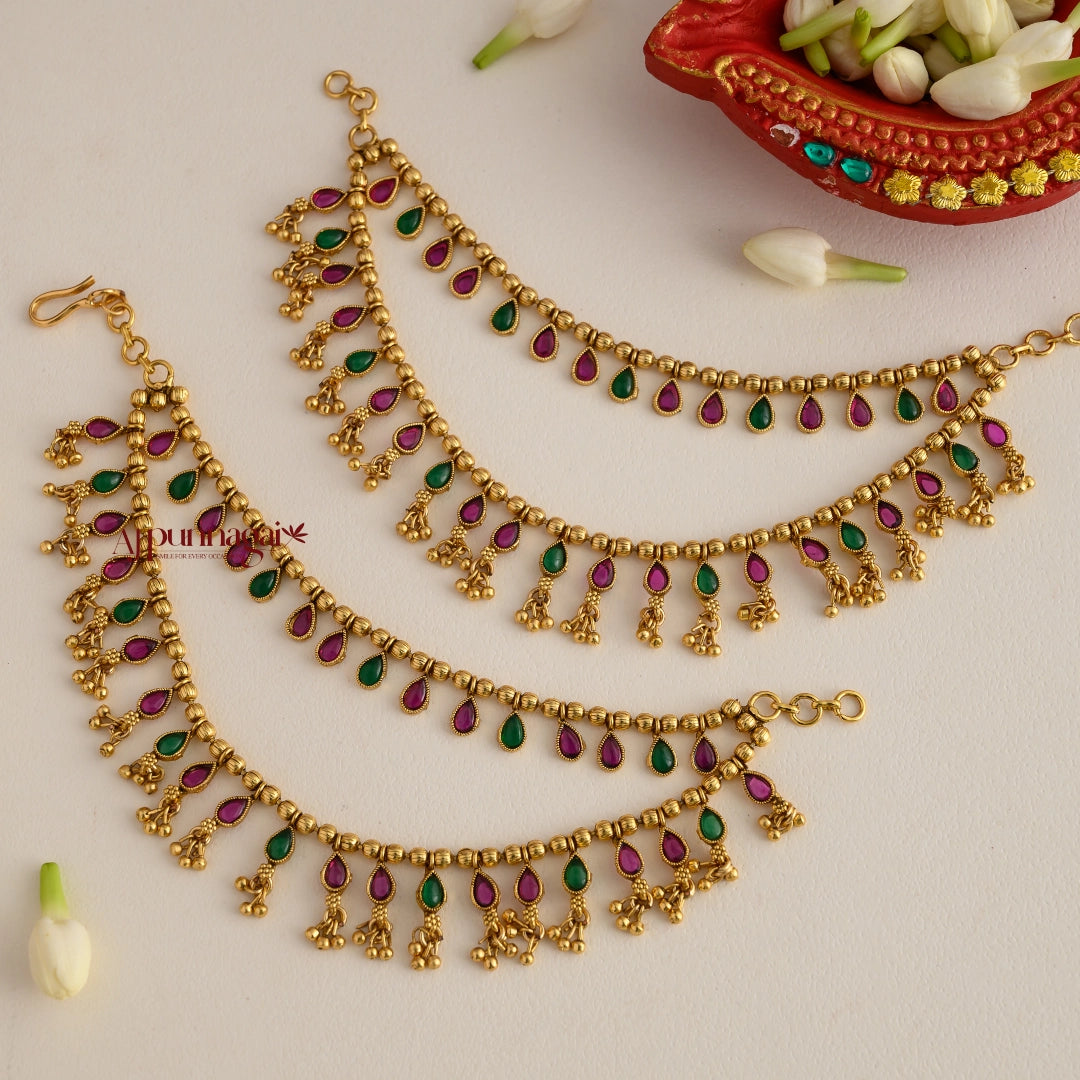 Drop Shaped 2 Layered Mattal - Multi - Gold