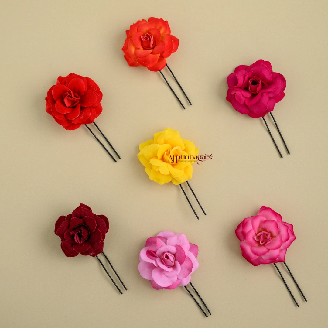 Realistic Look Velvet Rose U Pin - Pack of 7