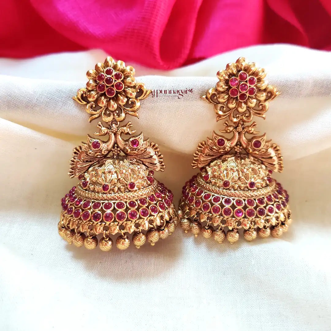 Trendy Floral Peacock Jhumka - Pink