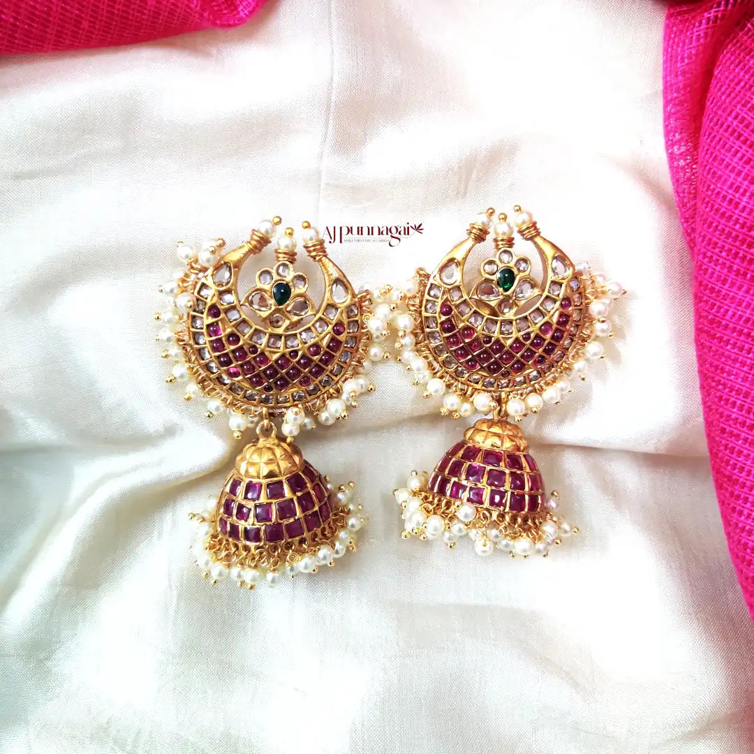 Half Moon Design Multi Stone Jhumkas