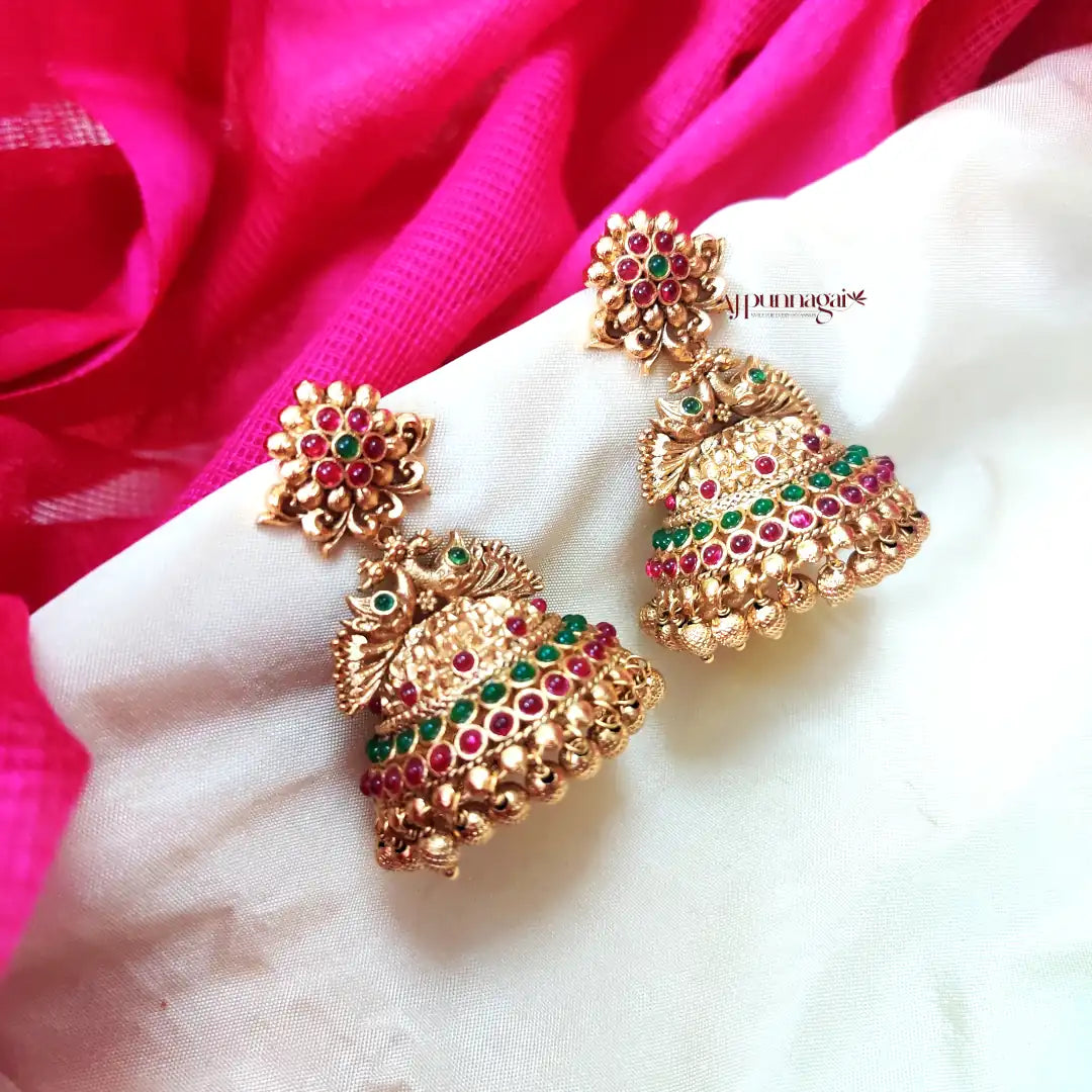 Dual Peacock Kemp & Green Jhumkas
