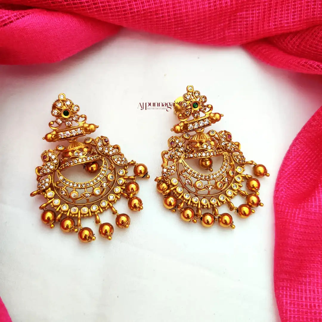 Chandbali Design Golden Beads Earrings