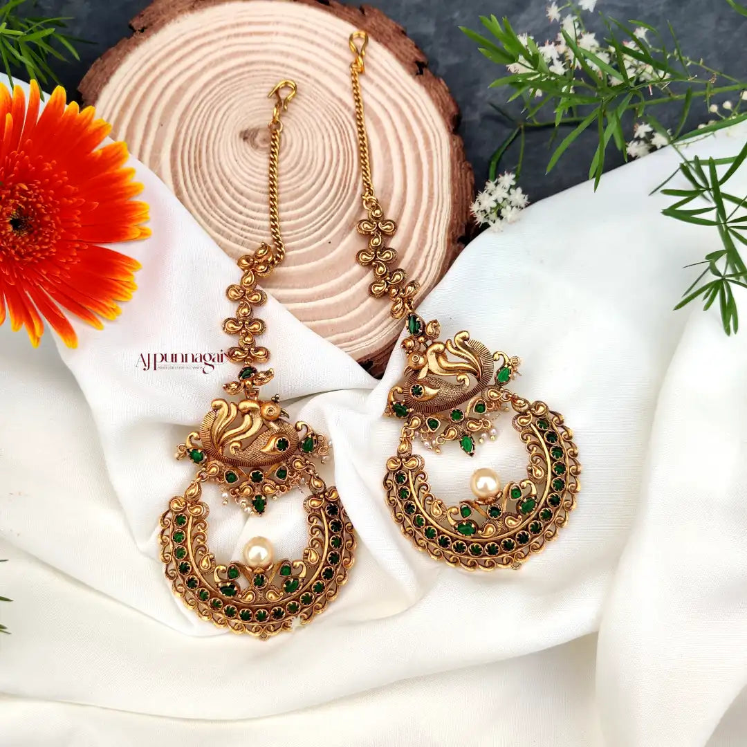 Peacock Design Green Stone Earrings