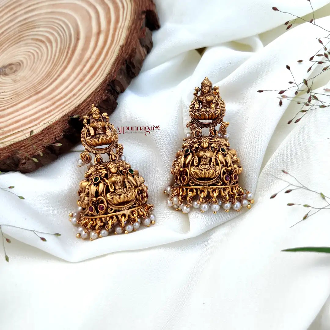 Elegant Lakshmi Design Pearl Hanging Jhumkas